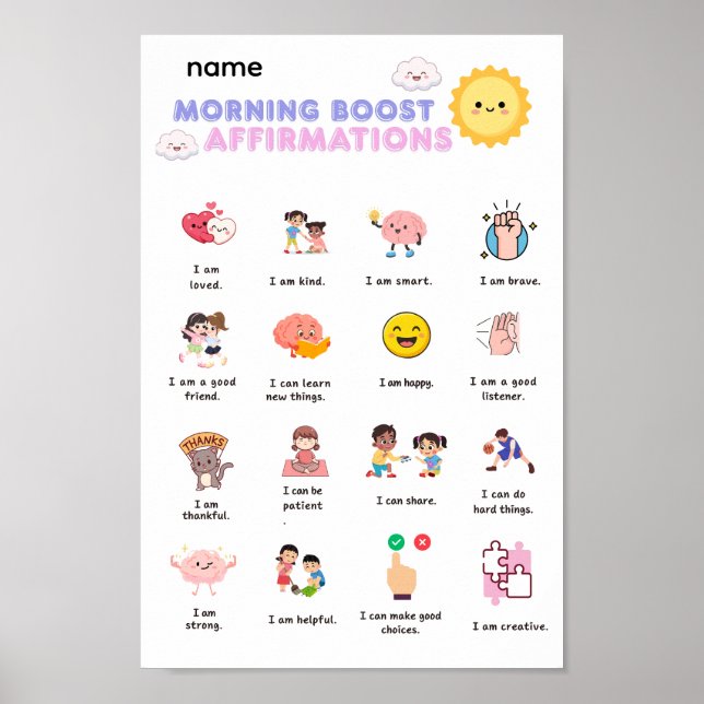 Morning Boost Affirmations Wall Art (Front)