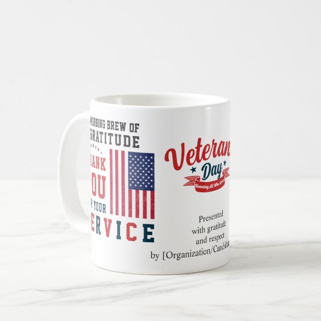 Morning Brew of Gratitude Patriotic Veterans Day Coffee Mug (Front Left)