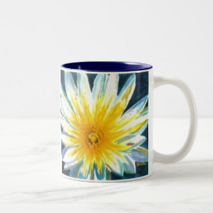 Morning Bright White Yellow Flower on Midnight Two-Tone Coffee Mug