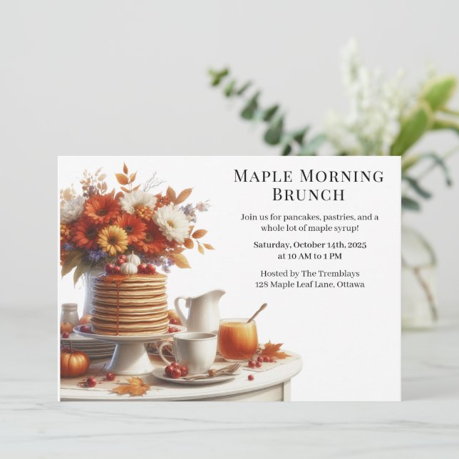 Morning Brunch | Pancakes & Maple Syrup Cosy Fall Invitation (Standing Front)