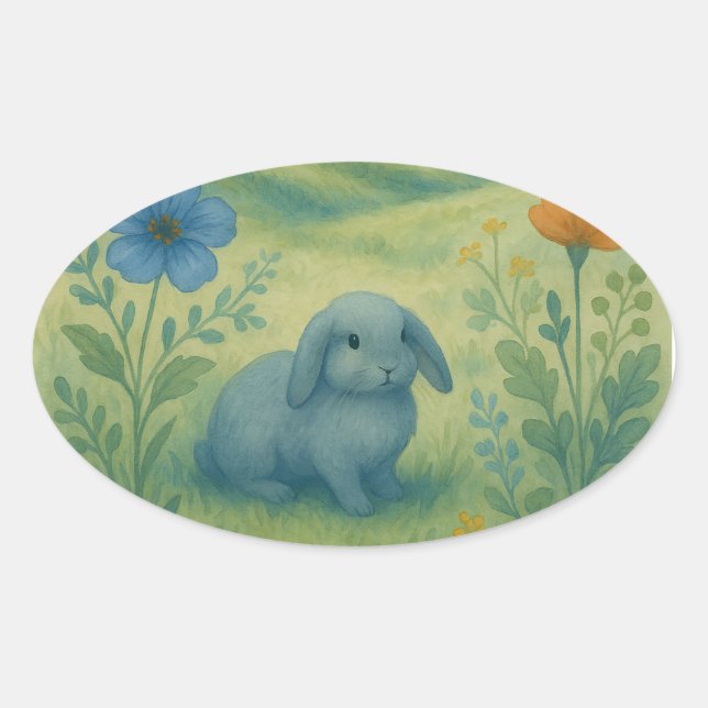 Morning Calm – Watercolor Meadow with Bagolo Oval Sticker (Front)