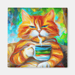 Morning Catfeine in the style of Leonid Afremov. Magnet