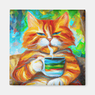 Morning Catfeine in the style of Leonid Afremov. Magnet
