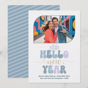 Morning Chill Hello New Year Blue Retro Photo Holiday Card