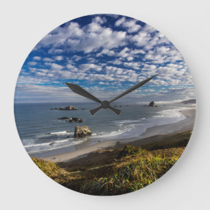 Morning clouds and fog at the beach large clock