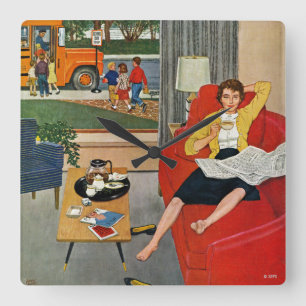 Morning Coffee Break Square Wall Clock