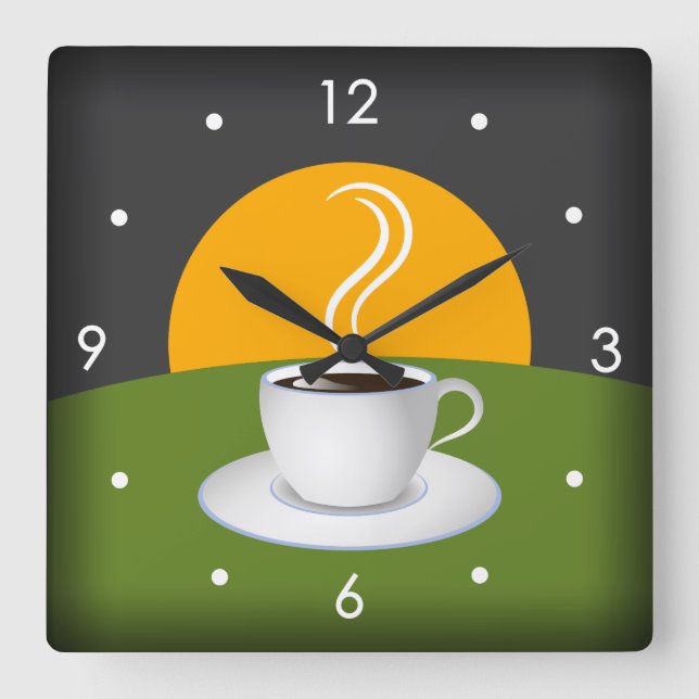 Morning Coffee Cup Cafe Square Wall Clock (Front)