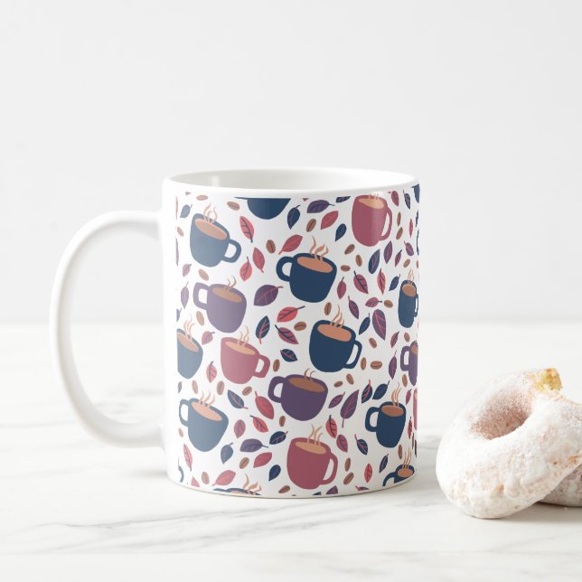 Morning Coffee Cute Colourful Cups Pattern Purple  (With Donut)