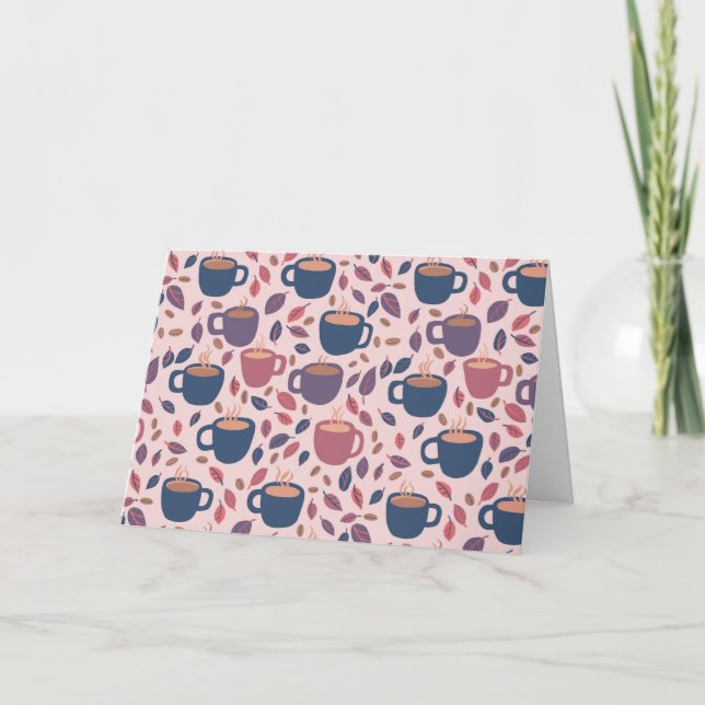 Morning Coffee Cute Colourful Pink Pattern CUSTOM Card (Front)