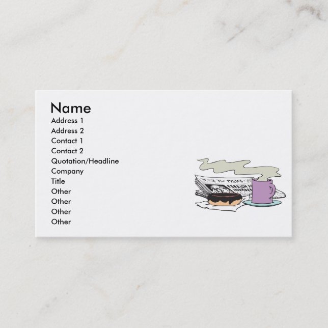 morning coffee doughnut and newspaper paper design business card (Front)