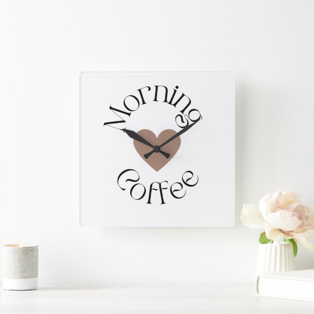 Morning Coffee Heart, Cozy Kitchen Decor Square Wall Clock (Home)