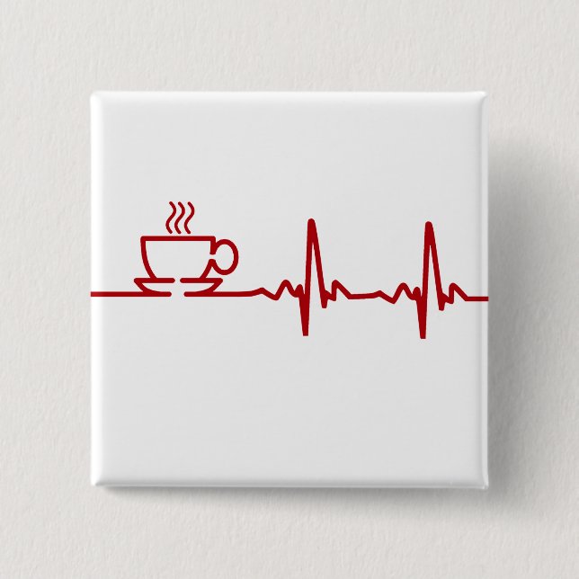 Morning Coffee Heartbeat EKG 15 Cm Square Badge (Front)