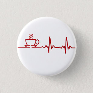 Morning Coffee Heartbeat EKG 3 Cm Round Badge