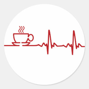 Morning Coffee Heartbeat EKG Classic Round Sticker