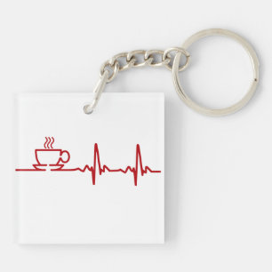 Morning Coffee Heartbeat EKG Key Ring