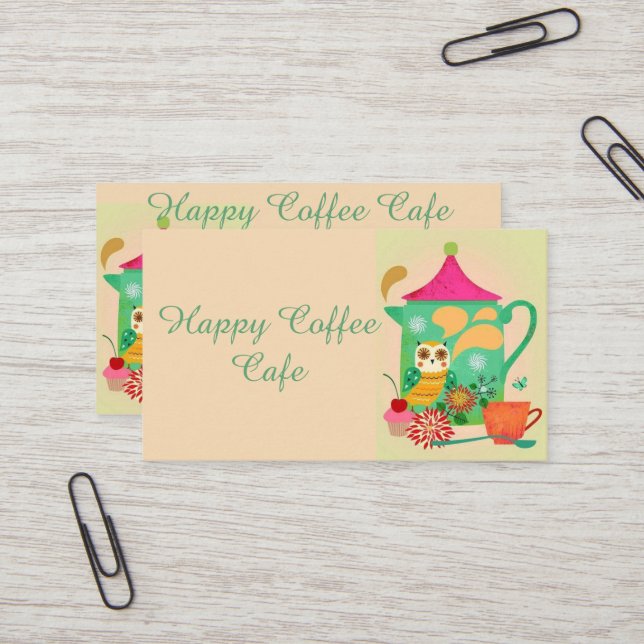 Morning Coffee Owl Business Card (Front/Back In Situ)