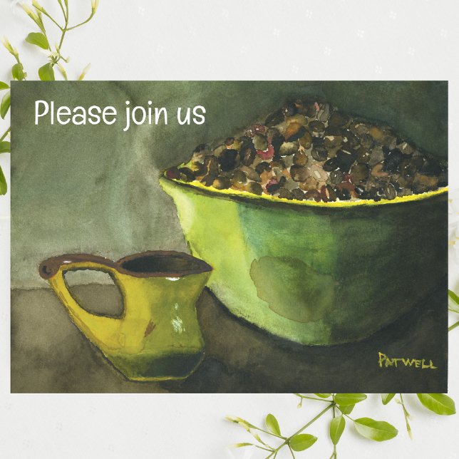 Morning Coffee w/Bowl of Coffee Beans (Watercolor) Invitation (Creator Uploaded)