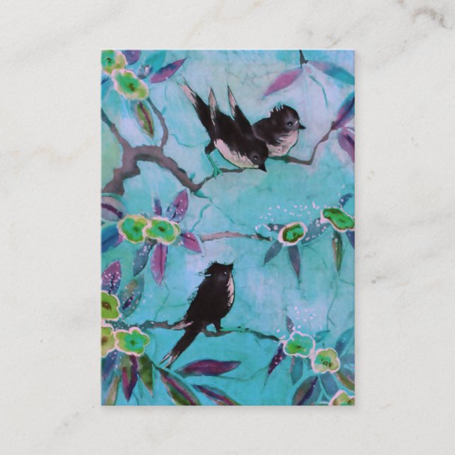 Morning Colours: Bird Painting in Turquoise & Business Card (Front)