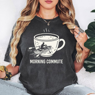 Morning Commute Coffee Boat Rowing Design T-Shirt