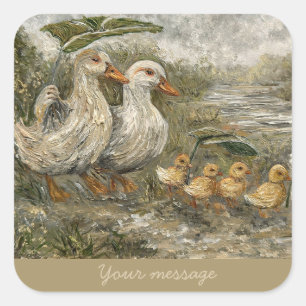 Morning Commute Whimsical Farmhouse Duck Rainy Day Square Sticker