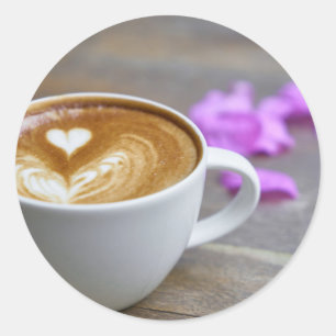 Morning Cup Latte with Heart-Shaped Foam Classic Round Sticker