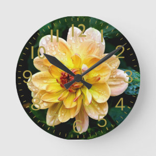 Morning Dew Flower with numbers Round Clock