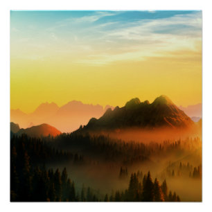 MORNING DEW FOREST MOUNTAINS POSTER