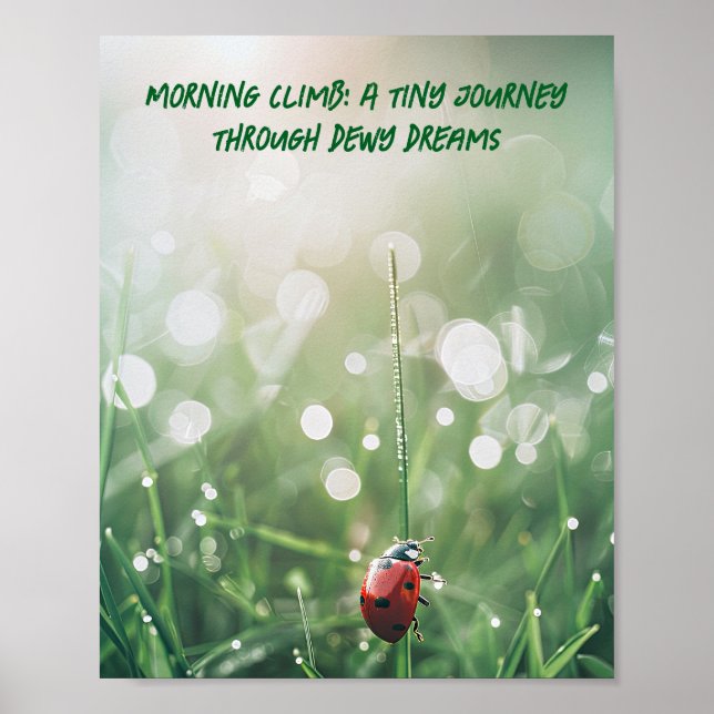 Morning Dew Ladybug: Nature's Tiny Wanderer Poster (Front)