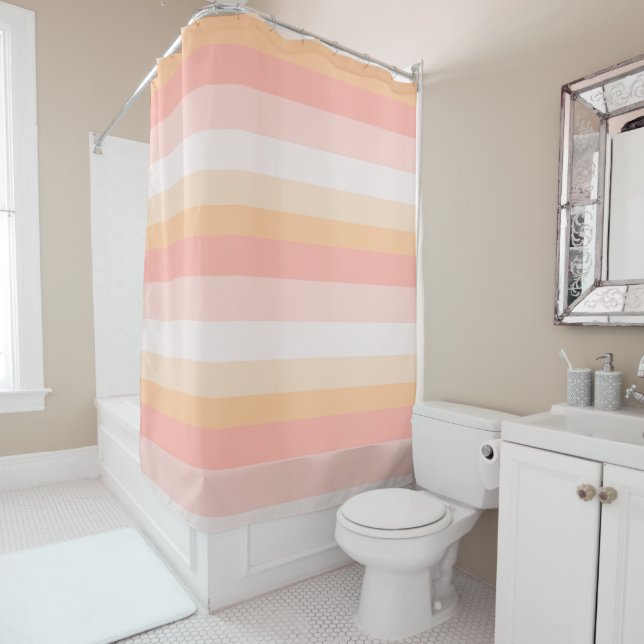 Morning Dew pink and yellow stripes Shower Curtain (In Situ)