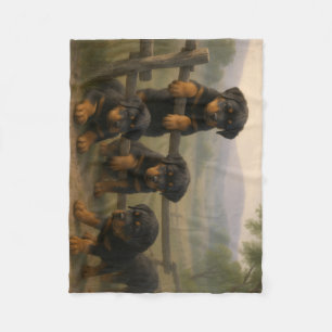 Morning Explorers: Rottweiler Puppies dog Fleece Blanket