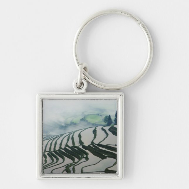 Morning Fog Above Rice Fields Key Ring (Front)