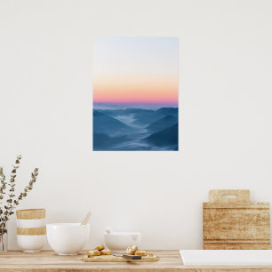 Morning fog and magical sky before sunrise poster