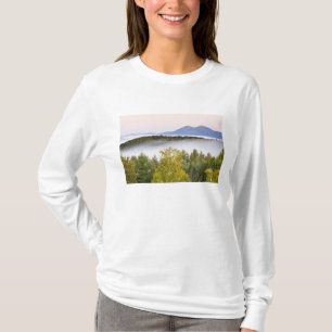 Morning fog and the Percy Peaks as seen from the T-Shirt