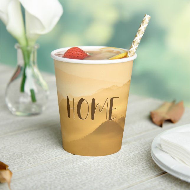 Morning fog gold layers sunrise home quote paper cups (Insitu)