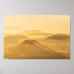 Morning fog hills layers sunrise poster