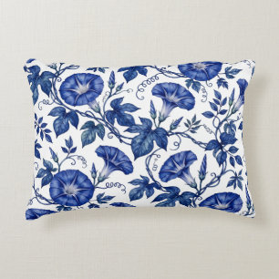 Morning Glories Cobalt Blue White Delft Style Decorative Cushion
