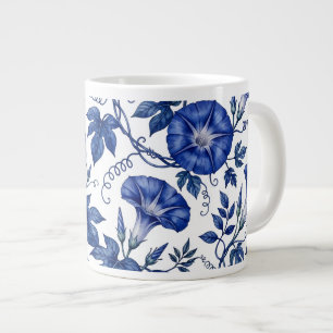 Morning Glories Cobalt Blue White Delft Style Large Coffee Mug