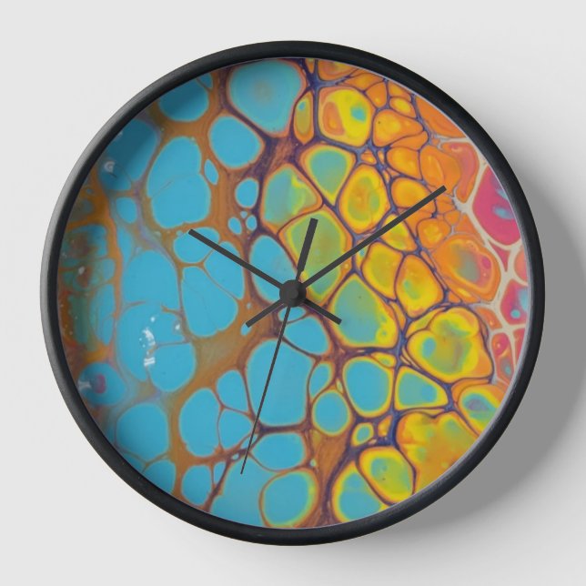 Morning Glory Abstract Yellow Orange Teal Bubbly  Clock (Front)