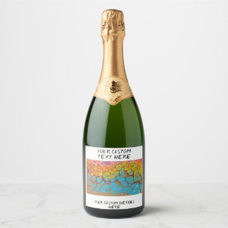 Morning Glory Abstract Yellow Teal Orange Pink Sparkling Wine Label