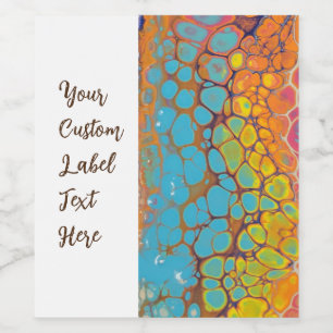 Morning Glory Abstract Yellow Teal Orange Pink Wine Label