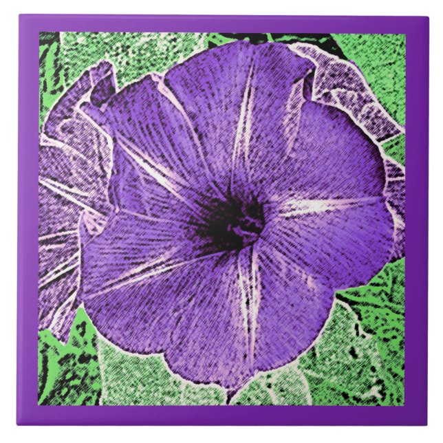 Morning Glory Block Print, Amethyst Purple Ceramic Tile (Front)