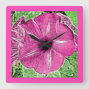 Morning Glory Block Print - fuchsia pink Square Wall Clock
