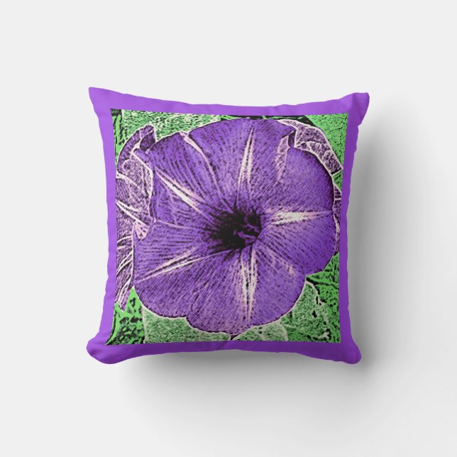 Morning Glory Block Print - soft violet Cushion (Front)