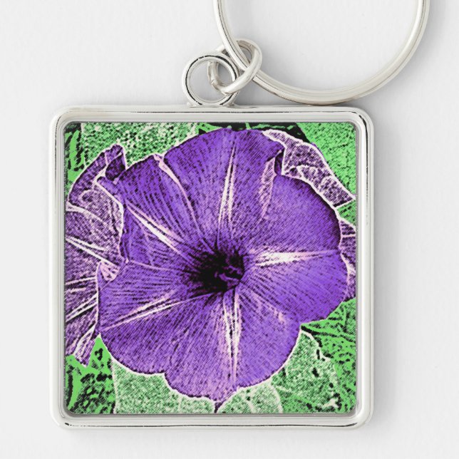 Morning Glory Block Print - soft violet Key Ring (Front)