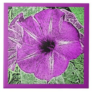 Morning Glory Block Print, Soft Violet & Lavender Ceramic Tile