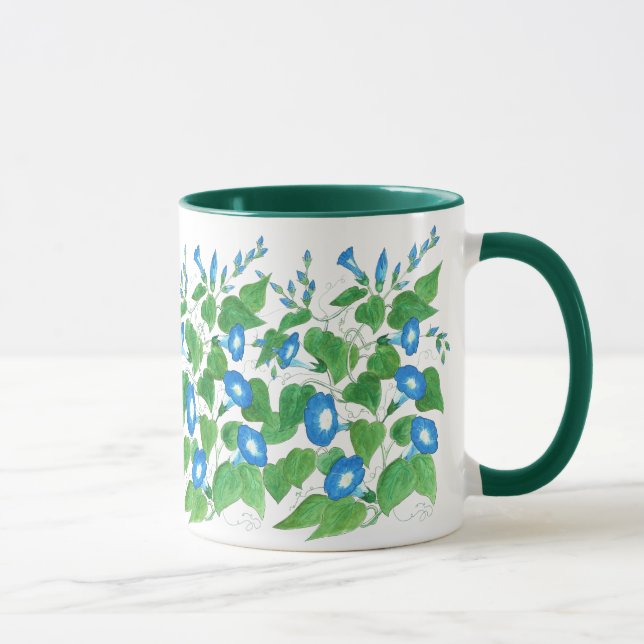 Morning Glory Blue on White Floral Pattern Mug (Right)