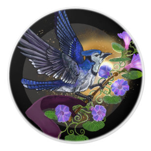 Morning Glory BlueJay  Ceramic Knob