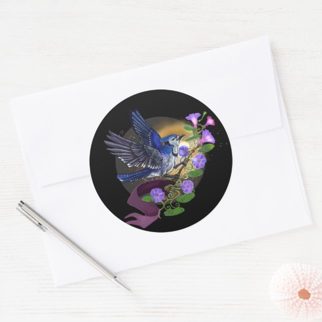 Morning Glory BlueJay  Classic Round Sticker (Envelope)
