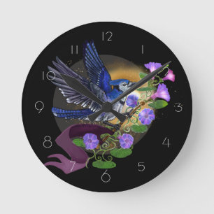 Morning Glory Bluejay Round Clock