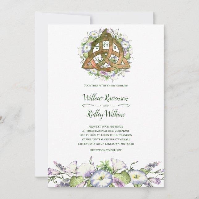 Morning Glory Celtic Orange Triquetra Handfasting Invitation (Front)
